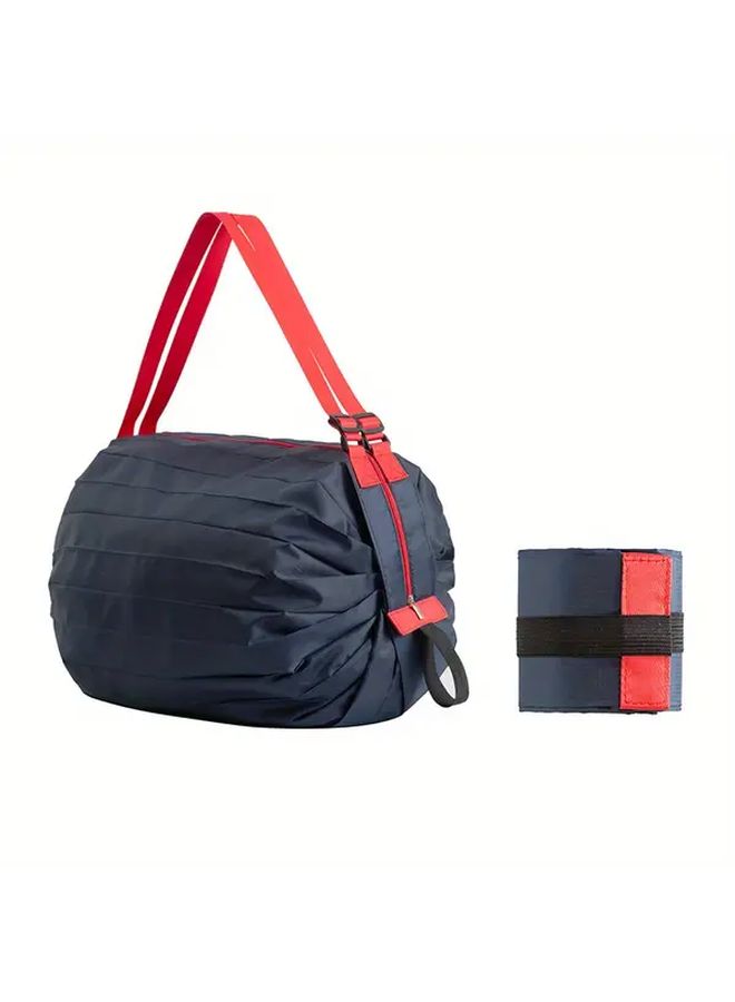 Navy Blue Water Resistant Collapsible Food Storage Pouch Spacious Sturdy Portable Foldable Shopping Sack Reusable With Zipper Large Single Use Shopping Bag - Image 4