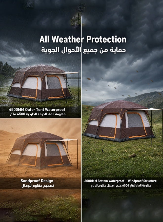 Arabest Camping Tent, Extra Large Tent 8-12 Person Family Cabin Tent, Double Layer Waterproof, 3 Doors and 3 Windows with Mesh, Big Tent for Camping, Outdoor, Picnic, Family, Friends Gathering - Image 4