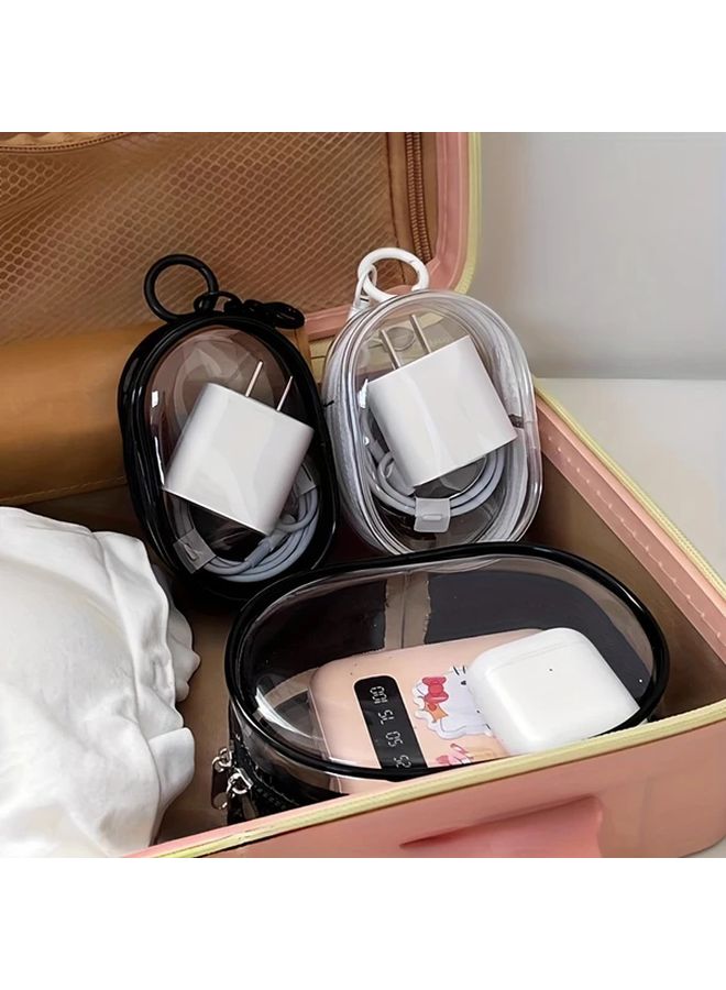Black Headphone Bag Portable Mini Transparent Zipper Storage Case With Keychain Ring - Image 5