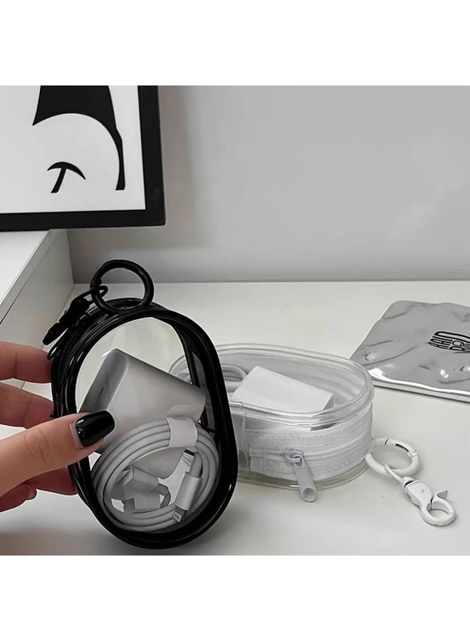 Black Headphone Bag Portable Mini Transparent Zipper Storage Case With Keychain Ring - Image 2