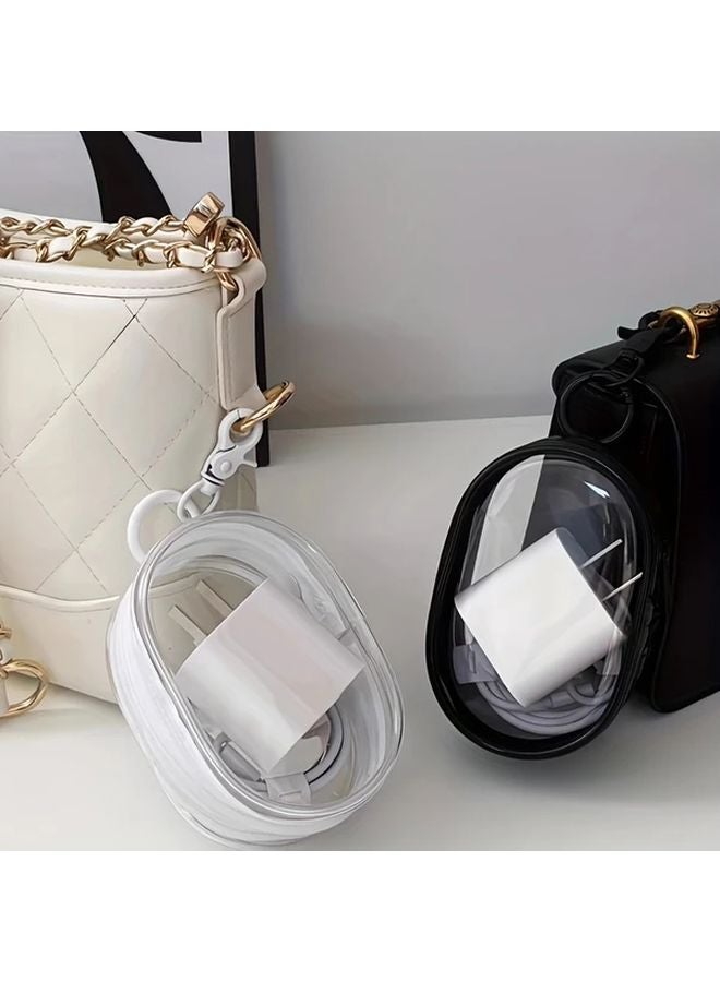 Black Headphone Bag Portable Mini Transparent Zipper Storage Case With Keychain Ring - Image 1