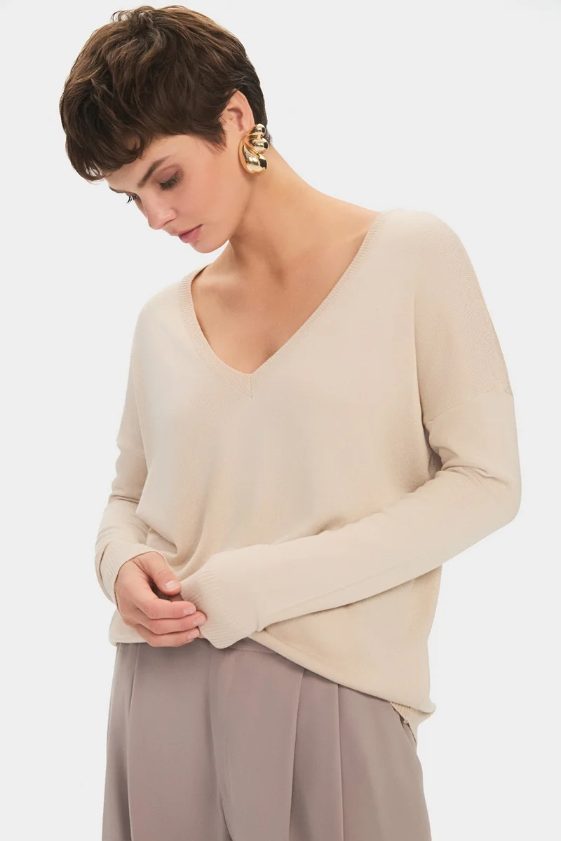 جون Women's Exclusive Front Back V Neck Viscose Blend Knitwear Sweater