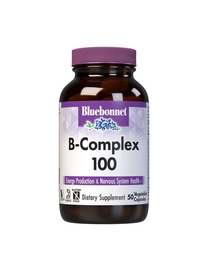 Bluebonnet كبسولات ب Complex 100 من بلو بونيت للتغذية، طيف كامل، فيتامين B6، B12، بيوتين، فولات، نباتي، خالي من الجلوتين، خالي من الصويا، خالي من الحليب، كوشير، 50 كبسولة نباتية - Image 1