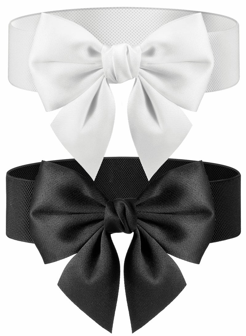 Excefore Wide Elastic Belt Women's Bowknot Belt Ladies Stretchy Bow Belt for  Party Casual Matching Women Dresses  2 Pcs - Image 1