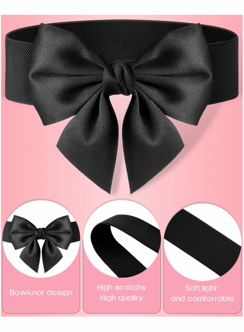 Excefore Wide Elastic Belt Women's Bowknot Belt Ladies Stretchy Bow Belt for  Party Casual Matching Women Dresses  2 Pcs - Image 4