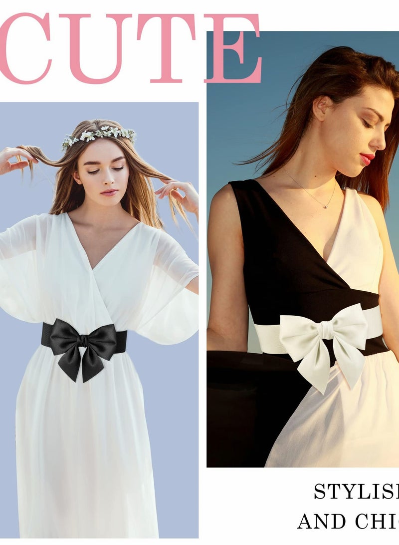 Excefore Wide Elastic Belt Women's Bowknot Belt Ladies Stretchy Bow Belt for  Party Casual Matching Women Dresses  2 Pcs - Image 5