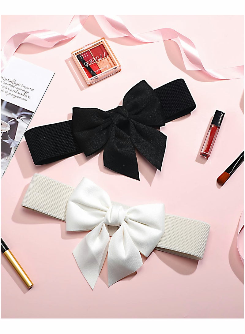 Excefore Wide Elastic Belt Women's Bowknot Belt Ladies Stretchy Bow Belt for  Party Casual Matching Women Dresses  2 Pcs - Image 2