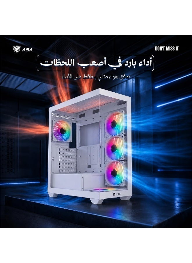 أيه أس أيه كيس كمبيوتر ASA ULTRA V2 أبيض متوسط الحجم – لوح جانبي من الزجاج المقوى، مراوح تبريد RGB، منفذ Type-C، دعم ATX وMicro-ATX وMini-ITX - Image 4