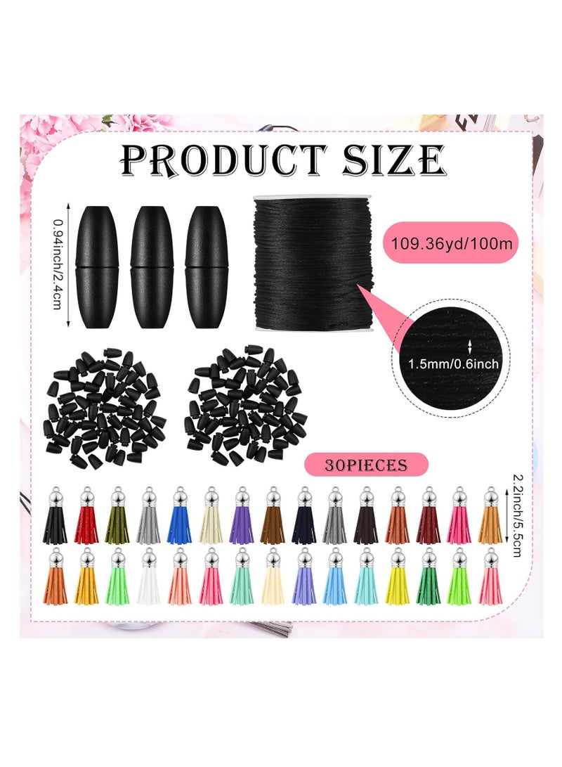 SOLARAE 30 Sets Silicone Beadable Rings Making Kits, Tassel Pendant Making Kit, 65mm Round Silicone Bead Loop and Keychain, Tassels Bulk Leather Key Chain Charms, for DIY Keychain Bracelet Jewelry Necklace - Image 4