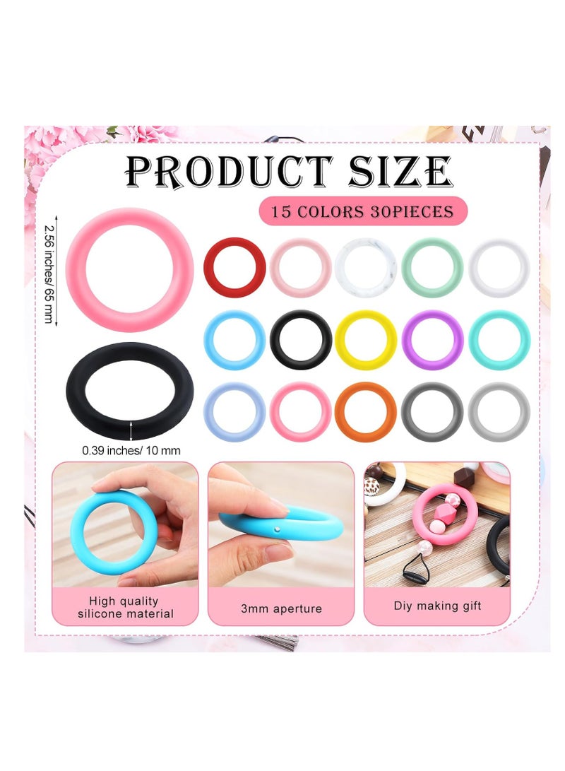 SOLARAE 30 Sets Silicone Beadable Rings Making Kits, Tassel Pendant Making Kit, 65mm Round Silicone Bead Loop and Keychain, Tassels Bulk Leather Key Chain Charms, for DIY Keychain Bracelet Jewelry Necklace - Image 3