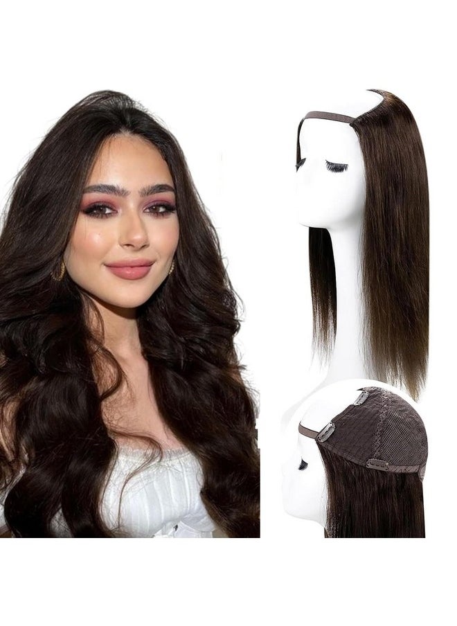 RUNATURE Dark Brown U Part Wig Clip In U Part Human Hair Wig Straight Dark Brown U Part Hair Extensions Remy Hair Brazilian Remy Hair Full Head Smooth Hair 12 Inch 150% Density  - Image 1