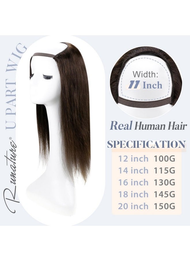 RUNATURE Dark Brown U Part Wig Clip In U Part Human Hair Wig Straight Dark Brown U Part Hair Extensions Remy Hair Brazilian Remy Hair Full Head Smooth Hair 12 Inch 150% Density  - Image 2
