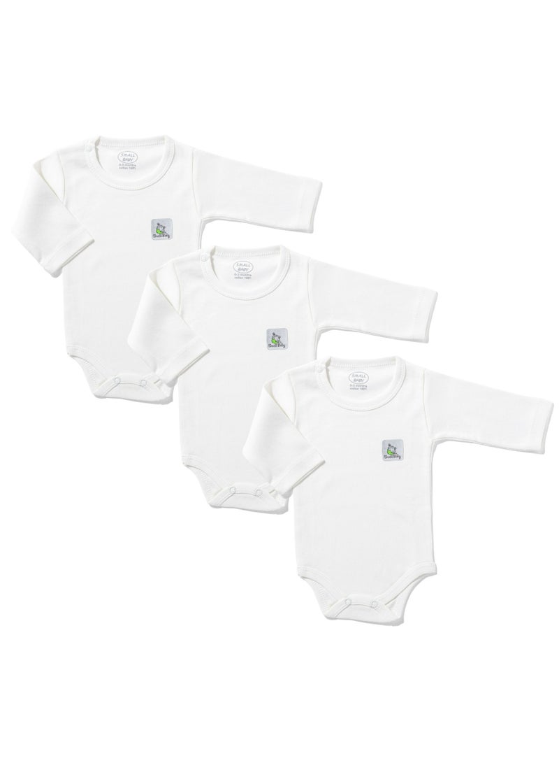 Small Baby Pack of 3 Long Sleeve Baby Bodysuits 100%Cotton - Image 1