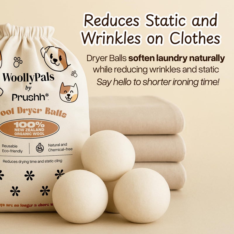 WoollyPals Dryer Balls (6-Pack, XL Size) - 100% New Zealand Wool - No More Dryer Sheets - Eco Dryer Balls - Reusable - Softens Laundry - Reduces Drying Time & Static - with Storage Bag (Plain White) - Image 5