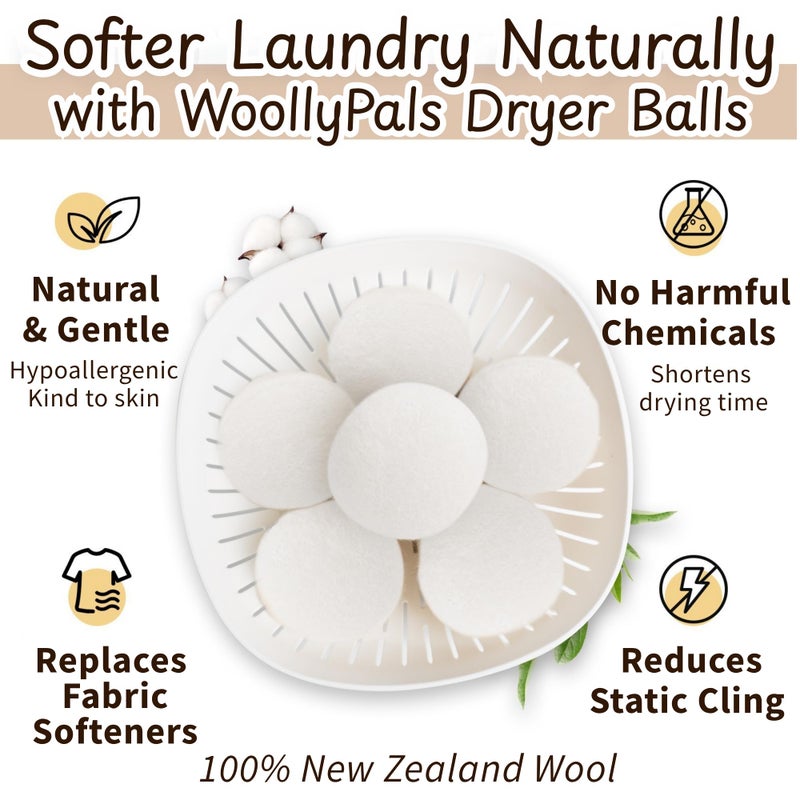 WoollyPals Dryer Balls (6-Pack, XL Size) - 100% New Zealand Wool - No More Dryer Sheets - Eco Dryer Balls - Reusable - Softens Laundry - Reduces Drying Time & Static - with Storage Bag (Plain White) - Image 2