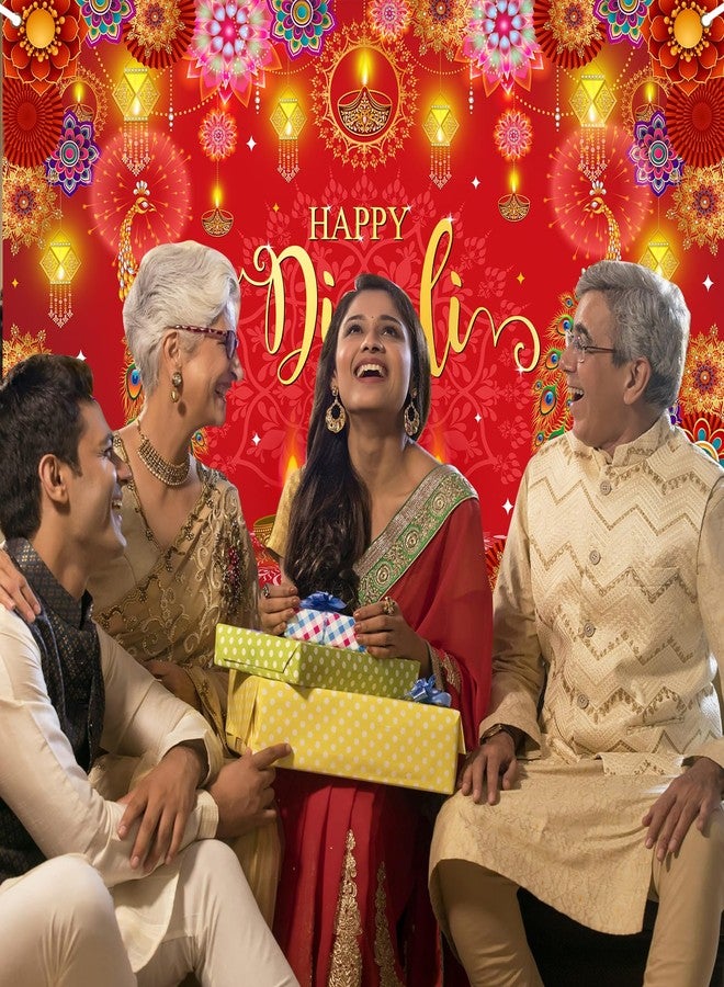 Avezano Happy Diwali Banner Diwali Backdrop for India Festival Decorations Indian Banner and Supplies for Home Party (Red) - Image 4