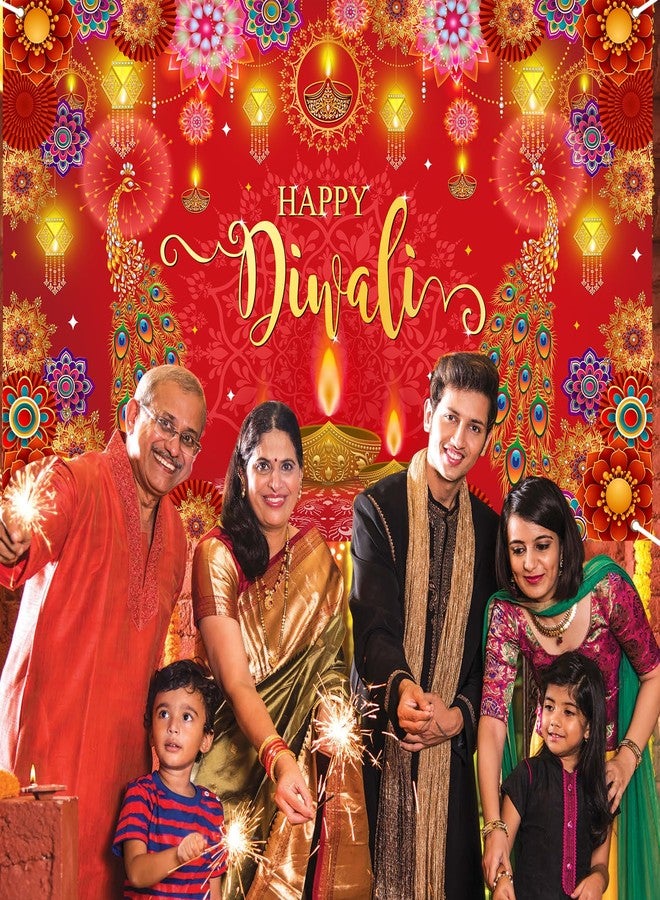 Avezano Happy Diwali Banner Diwali Backdrop for India Festival Decorations Indian Banner and Supplies for Home Party (Red) - Image 5