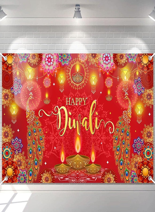 Avezano Happy Diwali Banner Diwali Backdrop for India Festival Decorations Indian Banner and Supplies for Home Party (Red) - Image 1