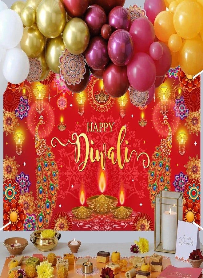 Avezano Happy Diwali Banner Diwali Backdrop for India Festival Decorations Indian Banner and Supplies for Home Party (Red) - Image 2