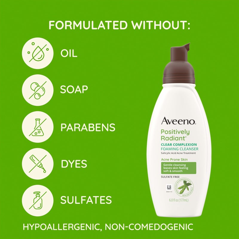 Aveeno Clear Complexion Foaming Oil-Free Facial Cleanser with Soy Extract & 0.5% Salicylic Acid, Acne Treatment Face Wash for Acne-Prone Skin, Sulfate-Free & Hypoallergenic, 6 fl. oz - Image 5