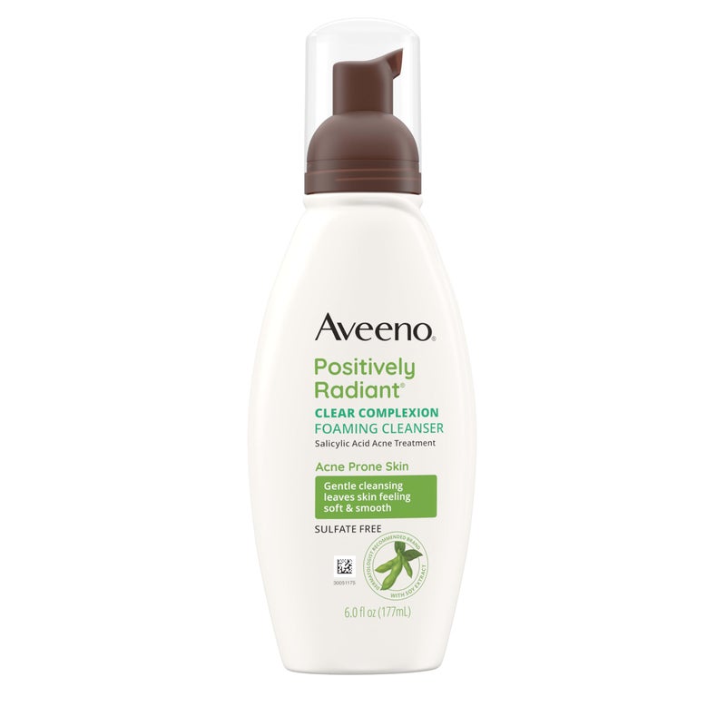 Aveeno Clear Complexion Foaming Oil-Free Facial Cleanser with Soy Extract & 0.5% Salicylic Acid, Acne Treatment Face Wash for Acne-Prone Skin, Sulfate-Free & Hypoallergenic, 6 fl. oz - Image 1