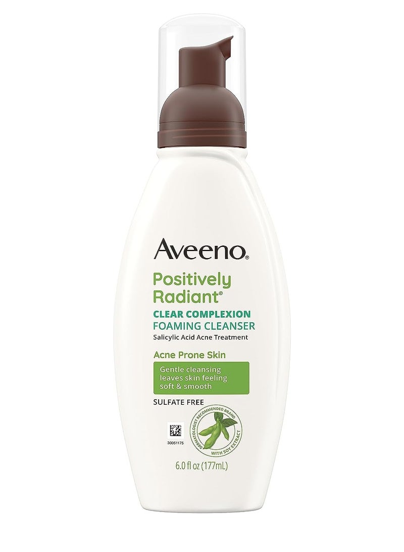 Aveeno Aveeno Clear Complexion Foaming Oil-Free Facial Cleanser with Soy Extract & 0.5% Salicylic Acid, Acne Treatment Face Wash for Acne-Prone Skin, Sulfate-Free & Hypoallergenic, 6 fl. Oz  - Image 1
