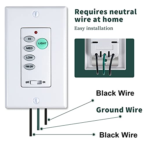 Eogifee UC9050T Universal Ceiling Fan Control 3 Speed Wall Control Mounted Fan Full Range Dimmer CHQ9051T - Image 3