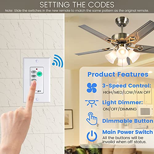 Eogifee UC9050T Universal Ceiling Fan Control 3 Speed Wall Control Mounted Fan Full Range Dimmer CHQ9051T - Image 5