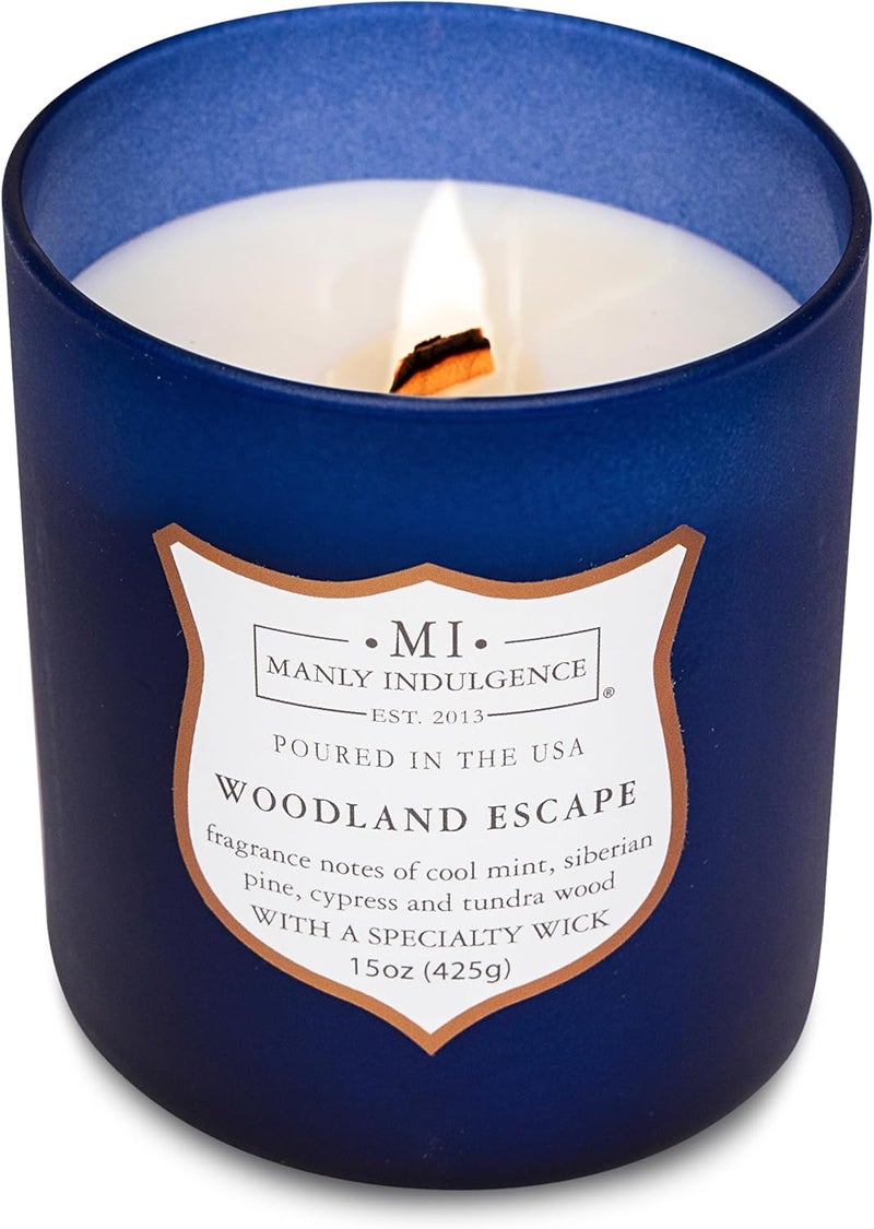 Manly Indulgence Woodland Escape Scented Jar Candle for Men, Wood Wick Candle, 15 oz - Cool Mint, Siberian Pine, Cypress & Tundra Wood - Up to 60 Hours Burn, Soy Blend Wax, USA Poured - Image 3