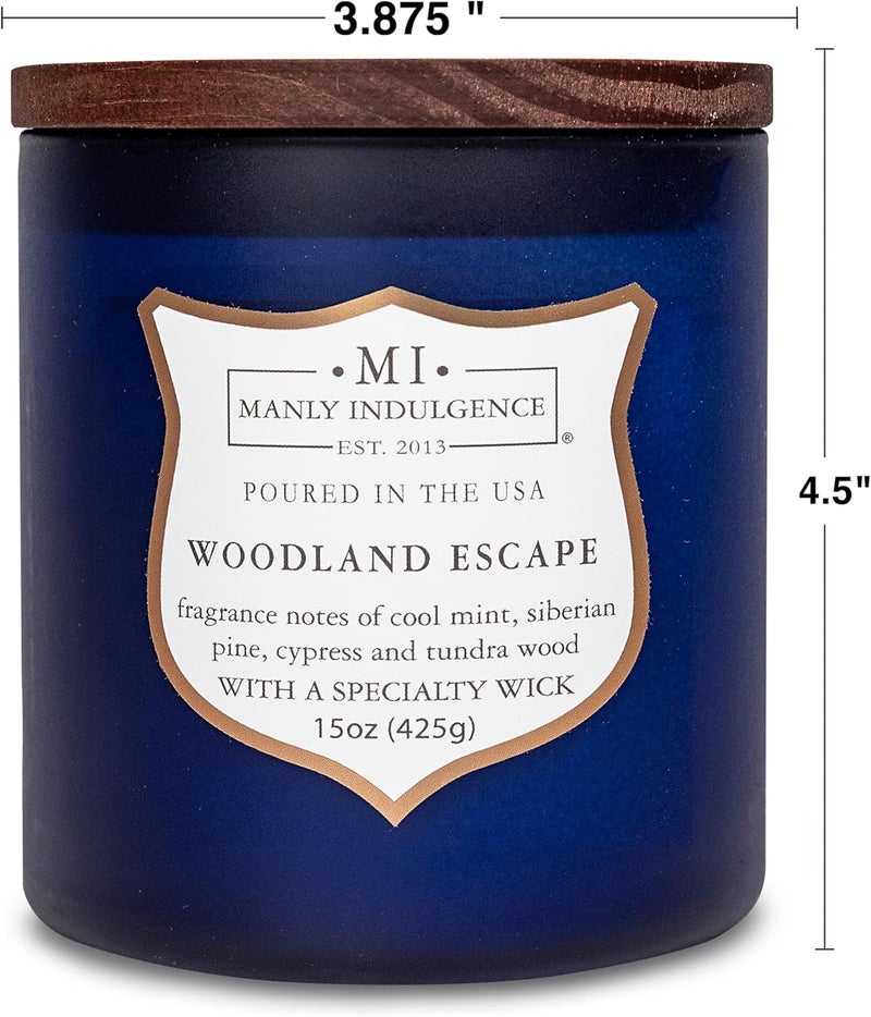 Manly Indulgence Woodland Escape Scented Jar Candle for Men, Wood Wick Candle, 15 oz - Cool Mint, Siberian Pine, Cypress & Tundra Wood - Up to 60 Hours Burn, Soy Blend Wax, USA Poured - Image 4