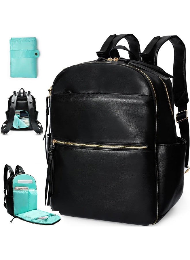 MOMINSIDE Diaper Bag Backpack Leather Diaper Bag with 6 Insulated Pockets, Baby Bag for Mom Dad, Baby Registry, Changing Pad, Stroller Straps,Diaper Backpack Diaper Bag Leather (Black) - Image 1