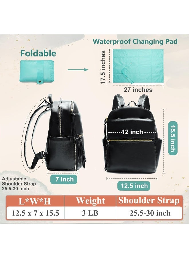MOMINSIDE Diaper Bag Backpack Leather Diaper Bag with 6 Insulated Pockets, Baby Bag for Mom Dad, Baby Registry, Changing Pad, Stroller Straps,Diaper Backpack Diaper Bag Leather (Black) - Image 4