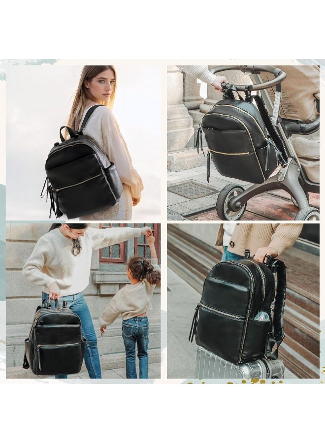 MOMINSIDE Diaper Bag Backpack Leather Diaper Bag with 6 Insulated Pockets, Baby Bag for Mom Dad, Baby Registry, Changing Pad, Stroller Straps,Diaper Backpack Diaper Bag Leather (Black) - Image 5