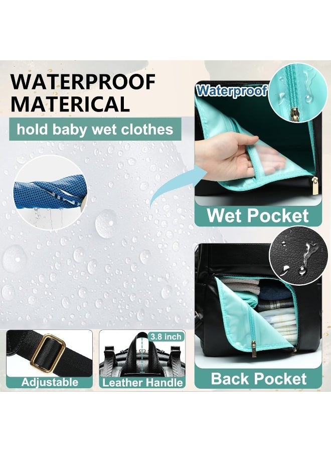 MOMINSIDE Diaper Bag Backpack Leather Diaper Bag with 6 Insulated Pockets, Baby Bag for Mom Dad, Baby Registry, Changing Pad, Stroller Straps,Diaper Backpack Diaper Bag Leather (Black) - Image 3