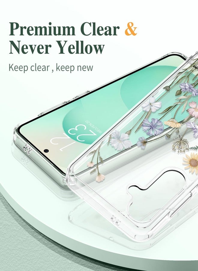 GVIEWIN for Samsung Galaxy S25 Plus Case with Screen Protector & Camera Lens Protector, [Non Yellowing] Clear Floral Hard Shockproof Bumper Women Phone Case for S25 Plus 6.7" (Vibrant Spring) - Image 3