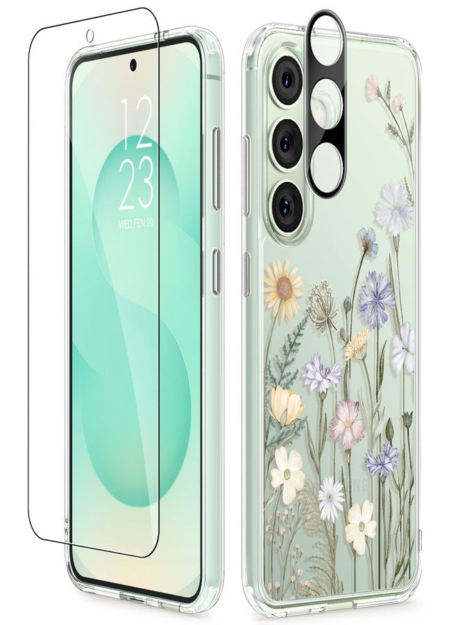 GVIEWIN for Samsung Galaxy S25 Plus Case with Screen Protector & Camera Lens Protector, [Non Yellowing] Clear Floral Hard Shockproof Bumper Women Phone Case for S25 Plus 6.7" (Vibrant Spring) - Image 1