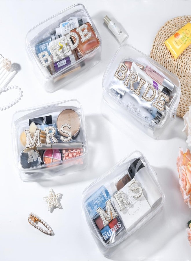 Etercycle Bride Clear Makeup Bag, Bridal Shower Gifts Engagement Cosmetic Bag, Bling Pearl Rhinestone Letter Patches Waterproof PVC Travel Organizer for Women Wedding Bachelorette Party (Gold) - Image 4