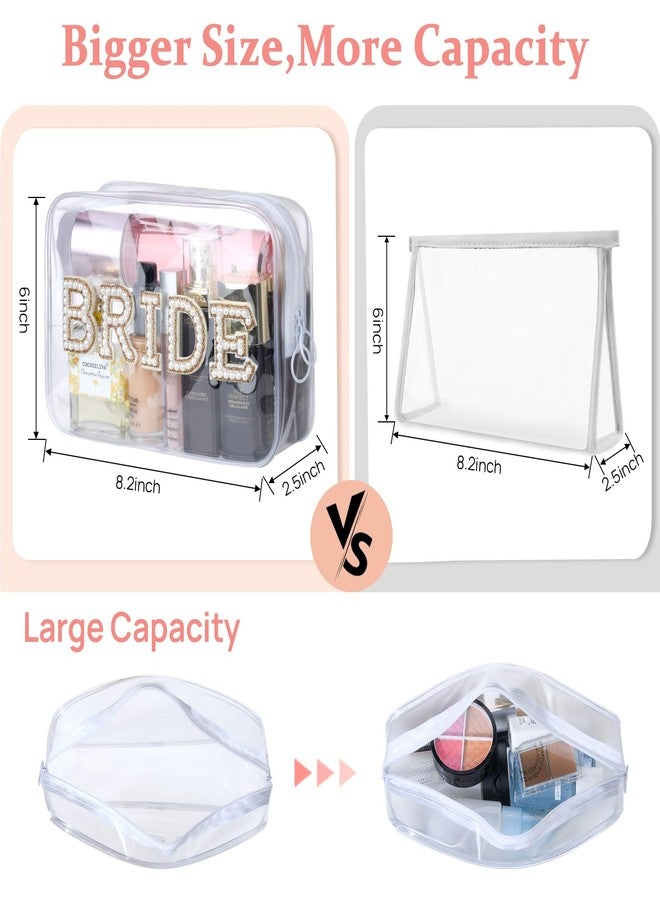 Etercycle Bride Clear Makeup Bag, Bridal Shower Gifts Engagement Cosmetic Bag, Bling Pearl Rhinestone Letter Patches Waterproof PVC Travel Organizer for Women Wedding Bachelorette Party (Gold) - Image 2