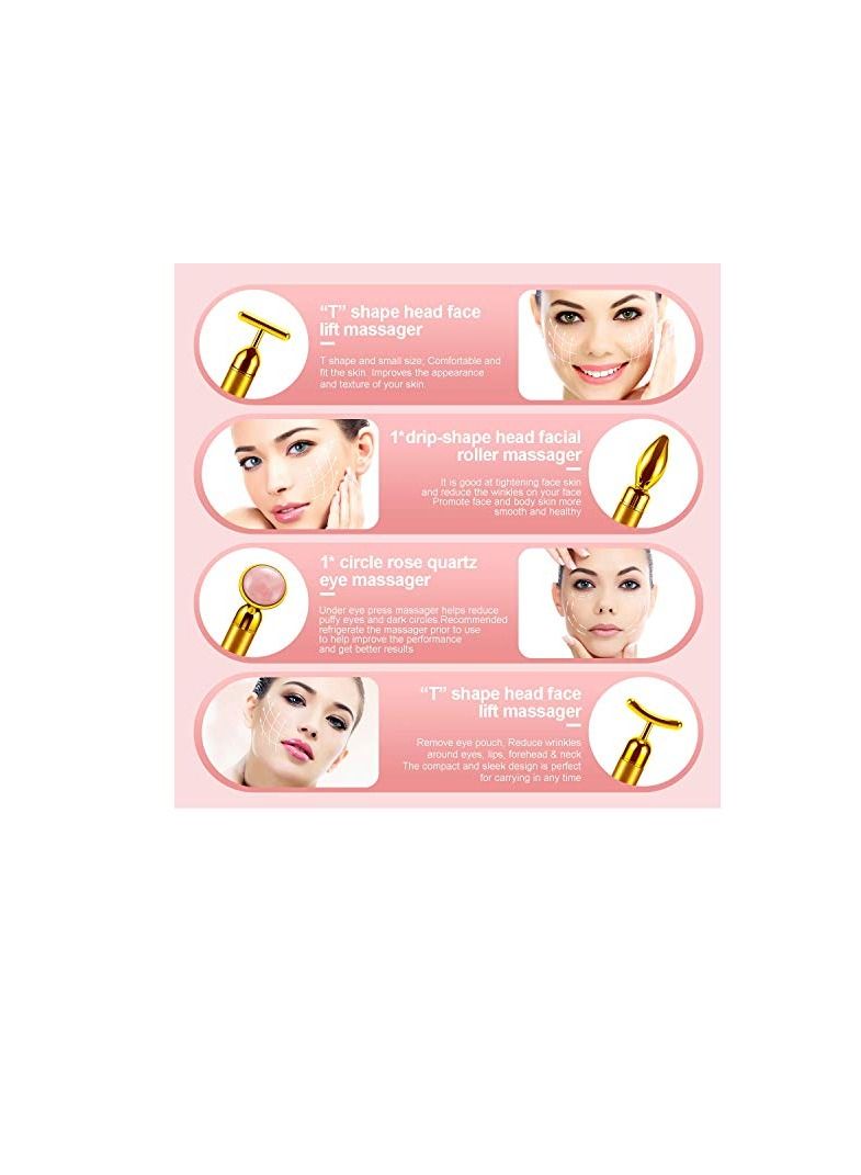 SYOSI 4-in-1 Beauty Bar 24k Golden Pulse Face Massager, Electric Jade Roller Facial Massager Rose Quartz, Arm Eye Nose Massage Stone for Face Lift Anti-Aging Anti-Wrinkles Skin Tightening Firming(Gold) - Image 5