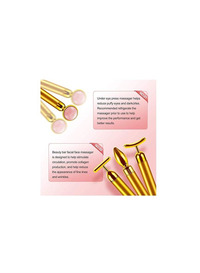 SYOSI 4-in-1 Beauty Bar 24k Golden Pulse Face Massager, Electric Jade Roller Facial Massager Rose Quartz, Arm Eye Nose Massage Stone for Face Lift Anti-Aging Anti-Wrinkles Skin Tightening Firming(Gold) - Image 3