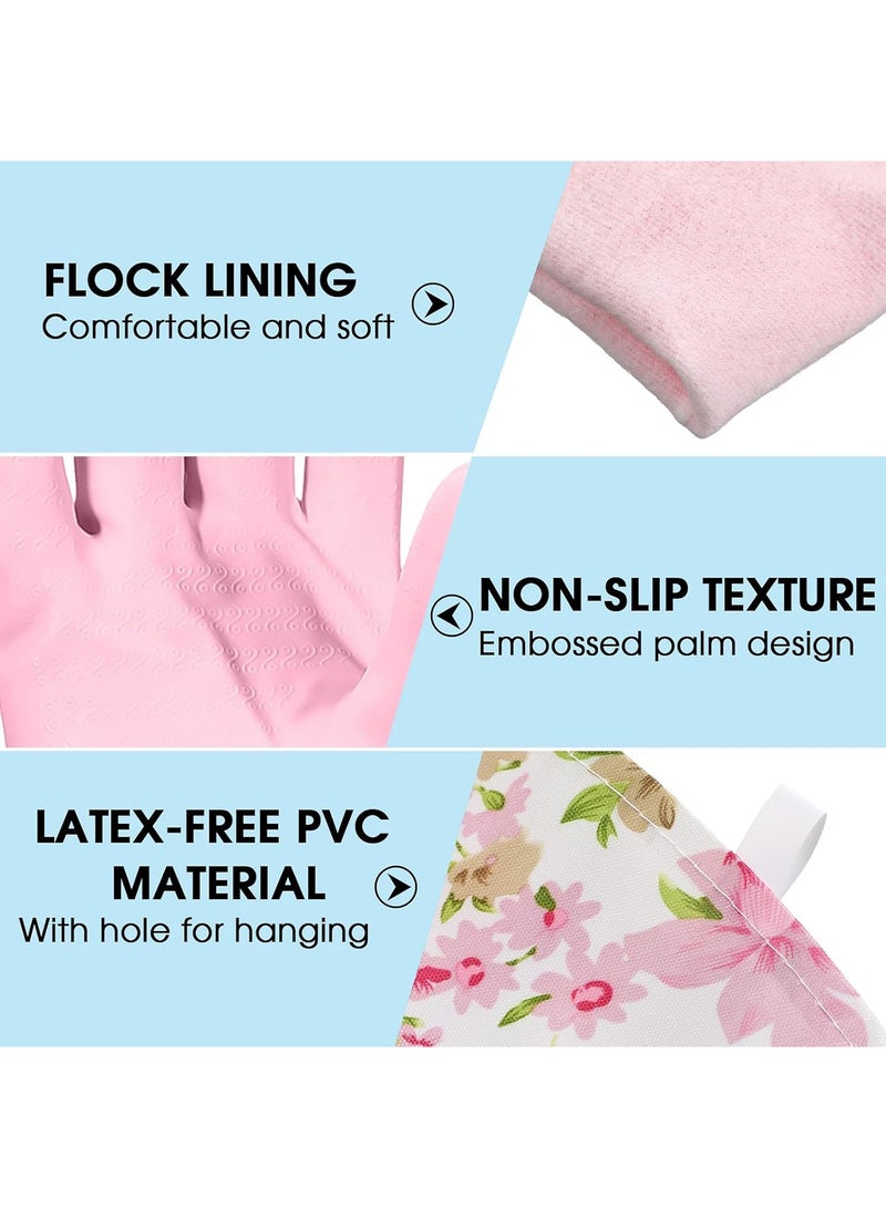2-Pairs Reusable Long Cuff Dishwashing Cleaning Rubber Gloves with Waterproof Latex and Flock Lining - Floral Pattern Household Cleaning Gloves for Kitchen, Washing, and Multi-Purpose Tasks, Comfortable & Durable for Men & Women - Image 4