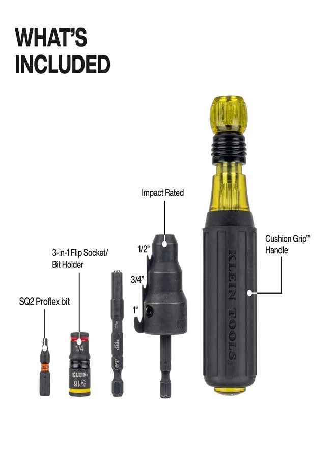 Klein Tools 85191HD Flip Socket Conduit Reamer Driver, 3-in-1 Impact-Rated Tool for 1/2-Inch, 3/4-Inch, 1-Inch Conduit, Integrated Quick-Connect Handle with Magnetic Bit Holder - Image 2