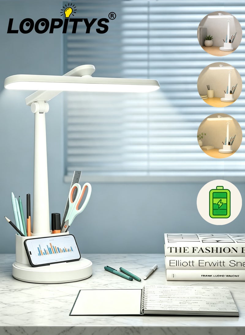 LOOPITYS LED Desk Lamp, Dimmable Brightness, USB Rechargeable, Foldable Eye-Caring Table Light for Home Office Study Bedroom Reading - Image 1