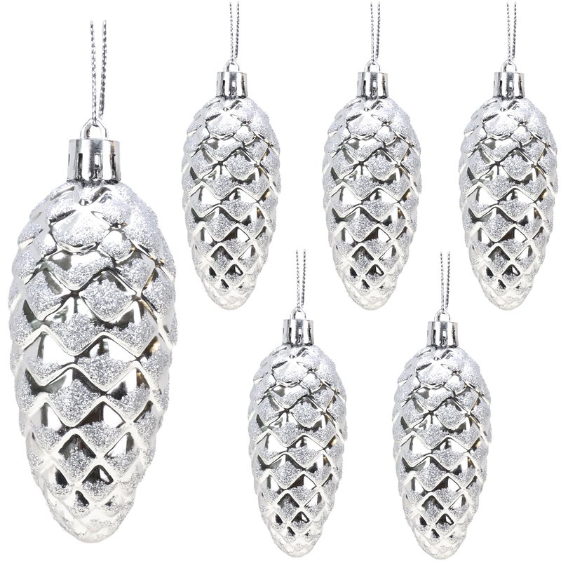 Christmas Concepts Pack of 690mm Pine Cone Baubles  Shiny and Glitter Decorated  Luxury Christmas Decorations Silver