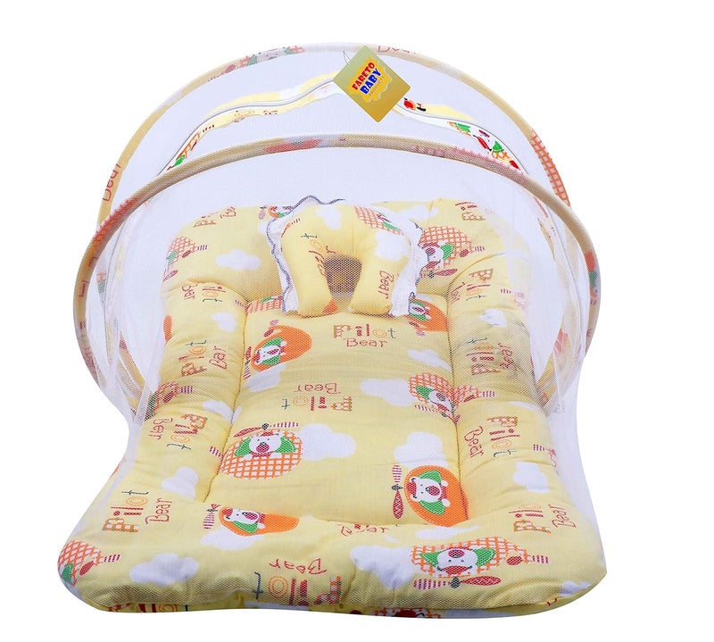 Fareto Baby Folding Teddy Print Mattress with Mosquito Net06 Months YellowSize L34Inchs B22Inchs - Image 1