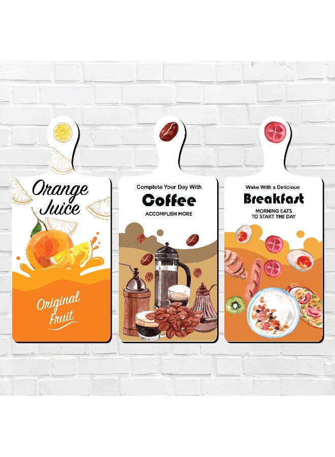 A Set Of 3 Wooden Wall Decor Pieces Designed Like Coasters Or Cutting Boards, Printed With Elegant Illustrations. Comes With Double-Sided Adhesive Backing. Dimensions: 28×13.5 Cm. Features High-Quality Glossy Printing With A Protective Layer Resistant To Dust And Wear. - Image 1