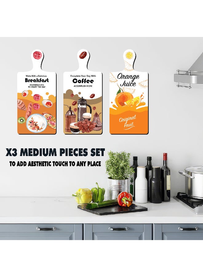 A Set Of 3 Wooden Wall Decor Pieces Designed Like Coasters Or Cutting Boards, Printed With Elegant Illustrations. Comes With Double-Sided Adhesive Backing. Dimensions: 28×13.5 Cm. Features High-Quality Glossy Printing With A Protective Layer Resistant To Dust And Wear. - Image 4