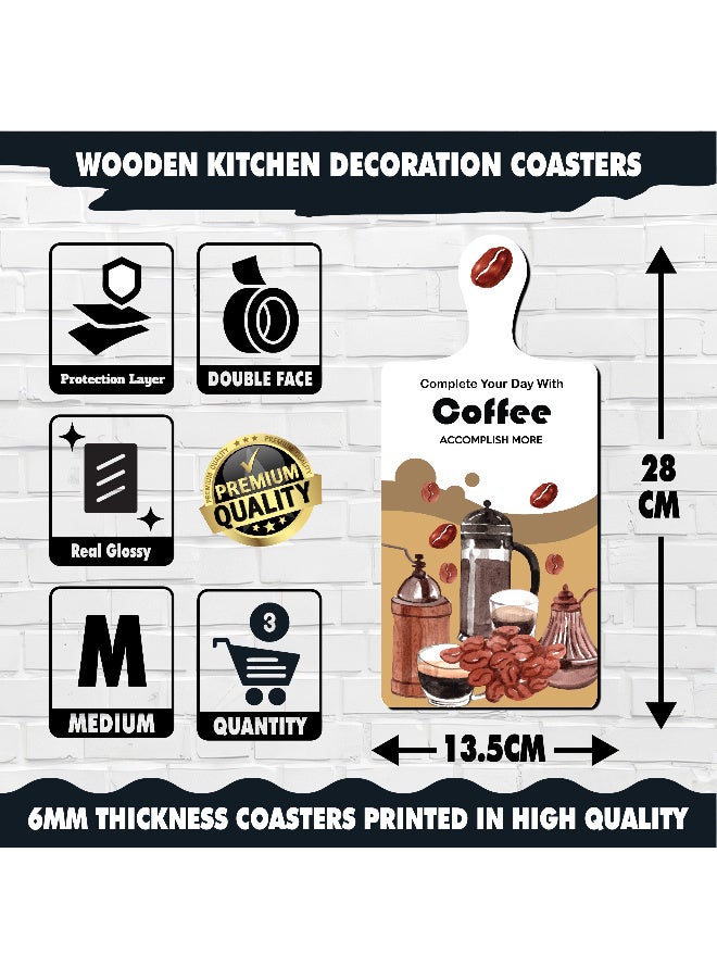 A Set Of 3 Wooden Wall Decor Pieces Designed Like Coasters Or Cutting Boards, Printed With Elegant Illustrations. Comes With Double-Sided Adhesive Backing. Dimensions: 28×13.5 Cm. Features High-Quality Glossy Printing With A Protective Layer Resistant To Dust And Wear. - Image 5