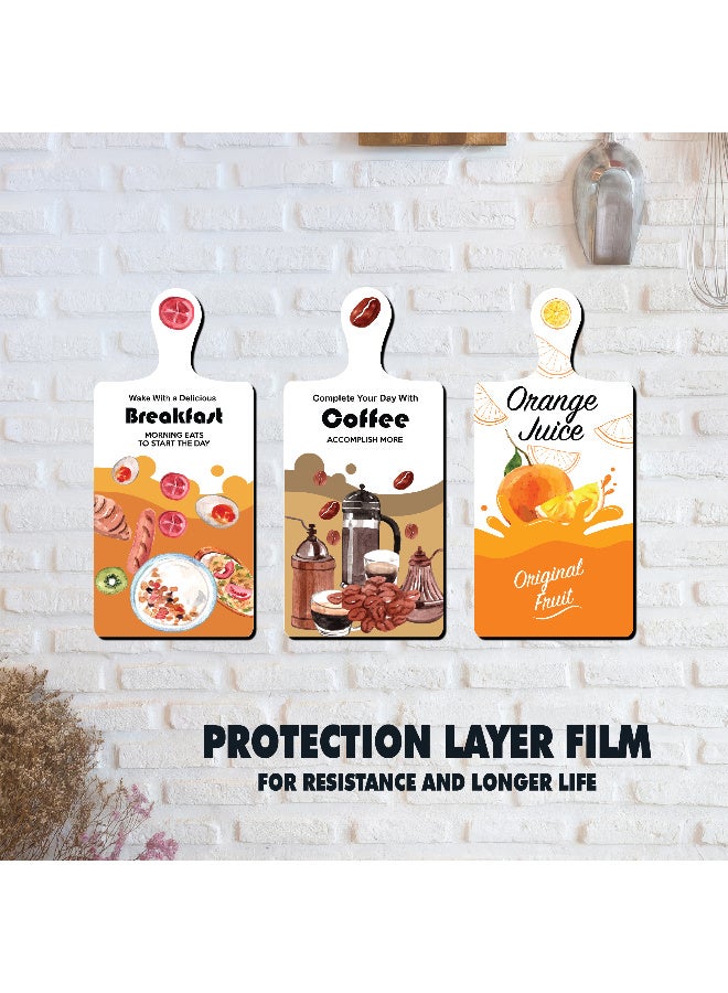 A Set Of 3 Wooden Wall Decor Pieces Designed Like Coasters Or Cutting Boards, Printed With Elegant Illustrations. Comes With Double-Sided Adhesive Backing. Dimensions: 28×13.5 Cm. Features High-Quality Glossy Printing With A Protective Layer Resistant To Dust And Wear. - Image 2