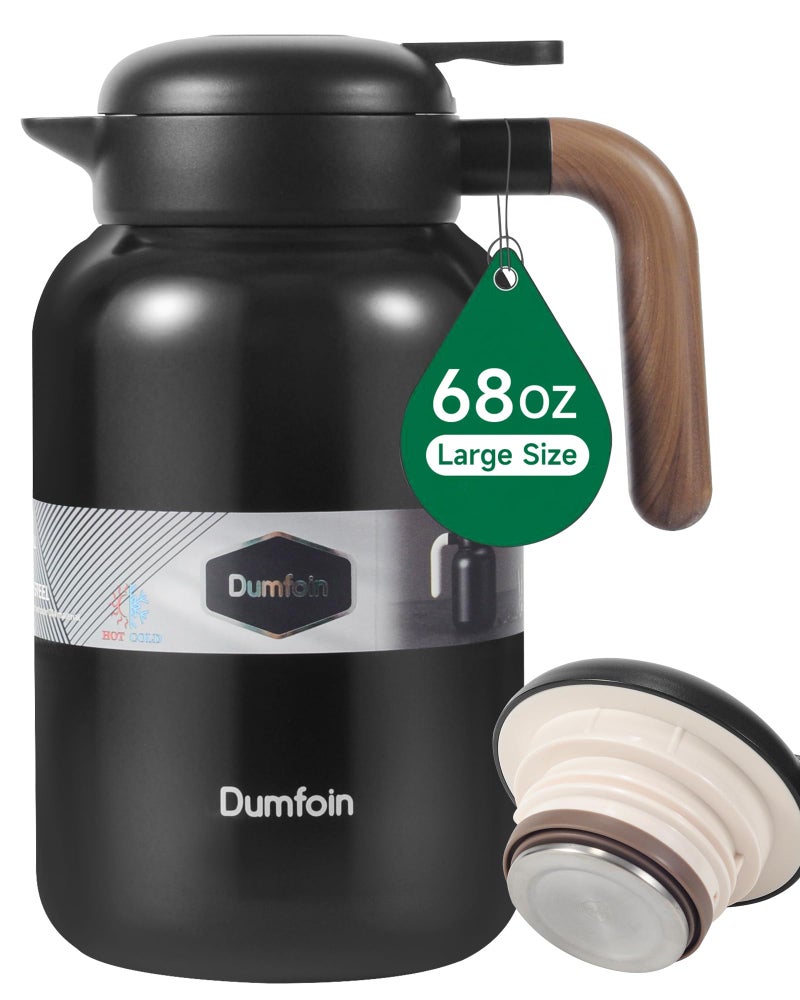 Dumfoin 68 Oz Thermal Coffee Carafe, Stainless Steel Insulated Vacuum Coffee Carafes For Keeping Hot, 2 Liter Carafe for Hot Liquids (Matte Black) - Image 1